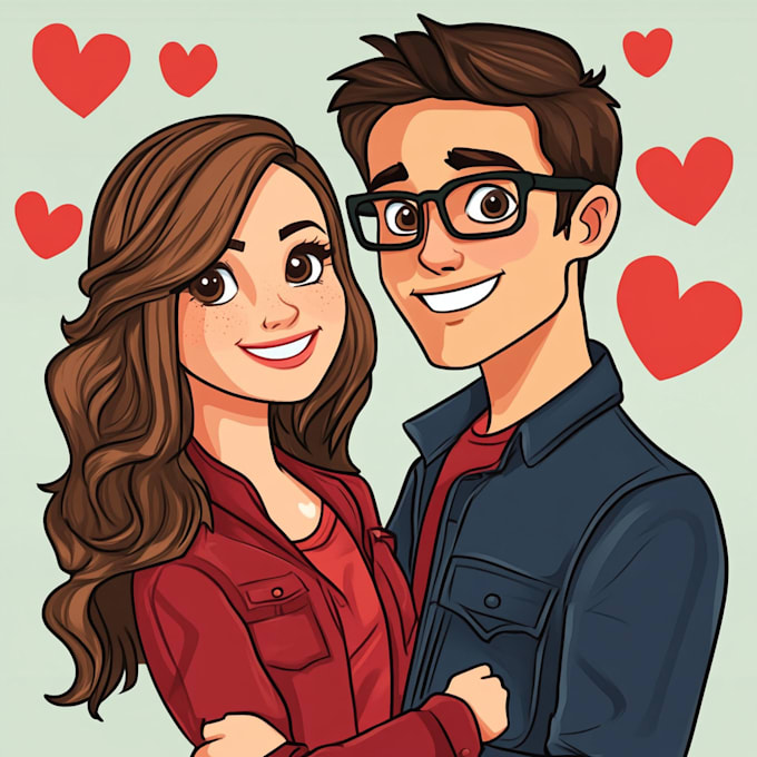 Bestseller - draw couple or family portrait to cartoon vector illustration for valentine