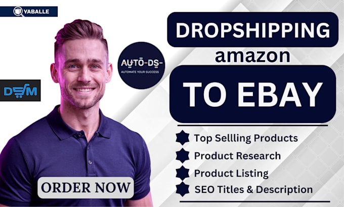 Gig Preview - Do amazon to ebay dropshipping top best selling items ebay SEO listing