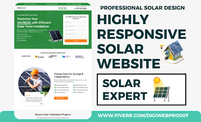 Gig Preview - Design solar website solar installation website solar landing page sales funnel