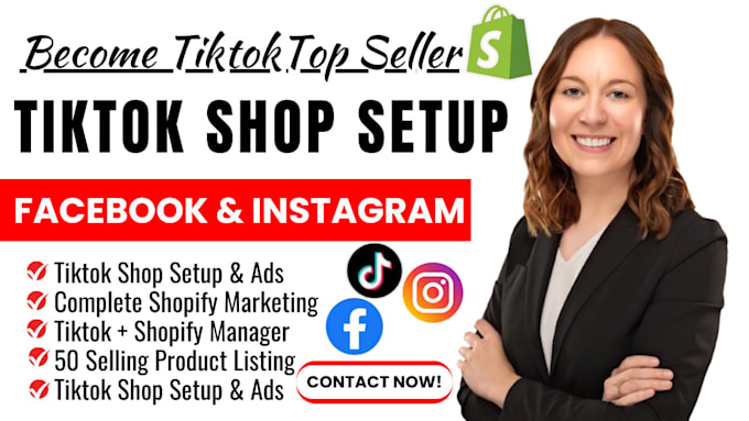 Gig Preview - Do tiktok shop manager facebook instagram shop tiktok ads for shopify marketing