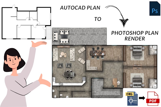 Gig Preview - Render your floor plans in photoshop