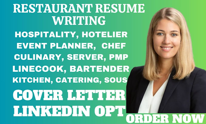 Gig Preview - Write hospitality restaurant, server, culinary, event planner, bartender resume