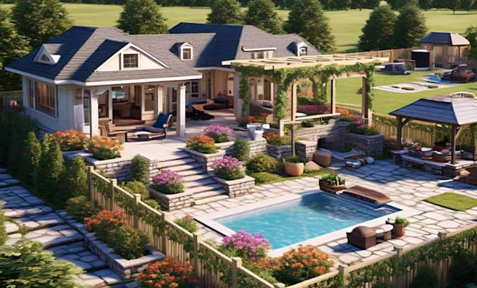 Gig Preview - Do 3d outdoor space, porches, patios, pergolas, gazebo ,carports, BBQ area desig