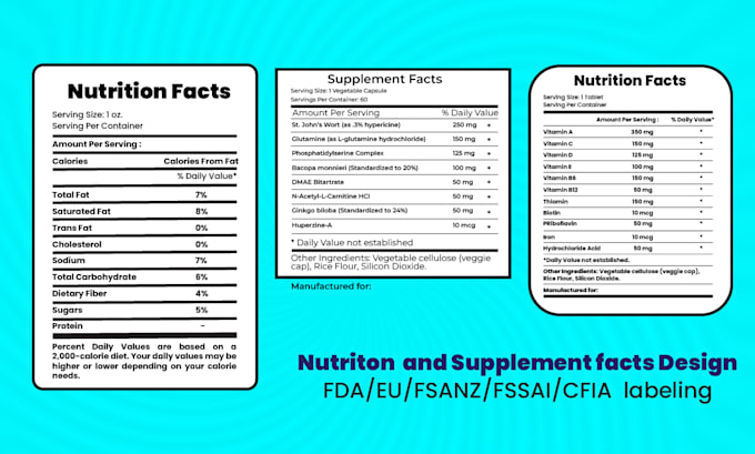 Gig Preview - Make nutrition and supplement facts design for packaging label