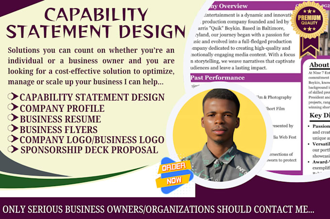 Gig Preview - Design your federal government capability statement in 6hrs company profile rfp