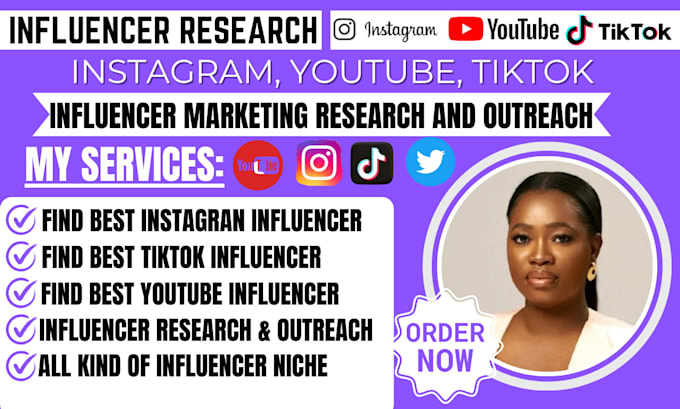 Gig Preview - Find youtube, tiktok, instagram influencer list for your brand