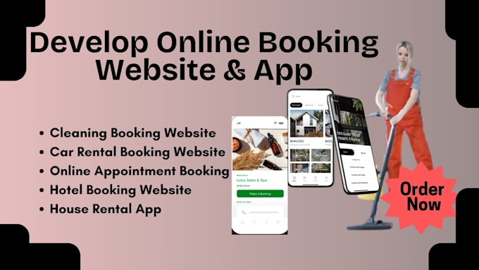 Gig Preview - Develop online cleaning booking website car booking app hostel app