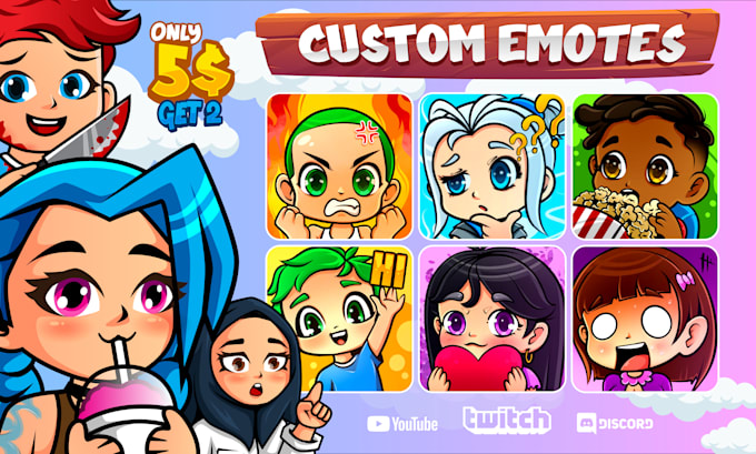 Gig Preview - Design express custom twitch emotes, cute and chibi style