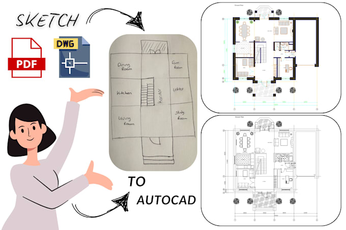 Gig Preview - Convert your sketches or plans into precise autocad drawings