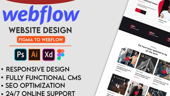 Gig Preview - Design redesign and develop webflow website webflow expert update or fix website