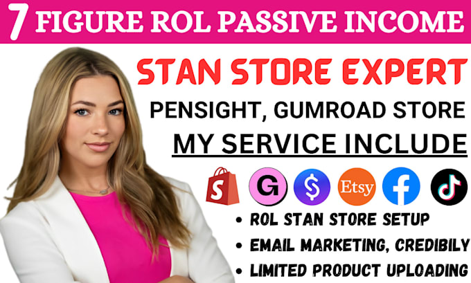 Gig Preview - Do stan store design, beacon ai, payhip, gumroad, stan store marketing, pensight