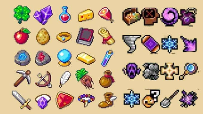 Gig Preview - Do custom pixel art icon, game gui, hui, game assets for retro and indie game