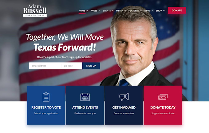 Gig Preview - Political campaign website, political website, nonprofit website with donation