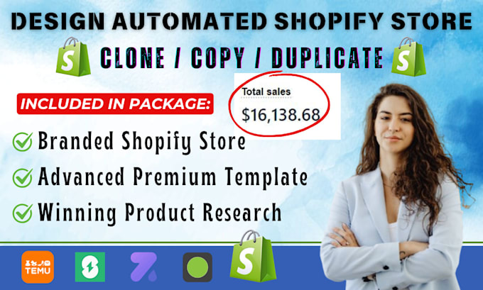 Gig Preview - Create shopify store, clone duplicate shopify website, design redesign shopify