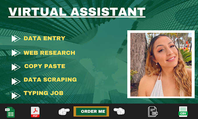 Gig Preview - Be your virtual assistant for data entry, data mining, copy paste, web research