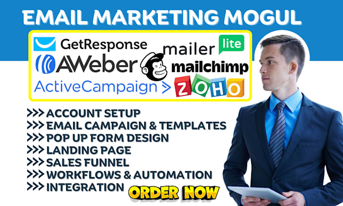 Gig Preview - Do getresponse email active campaign zoho aweber mailerlite mailchimp automation