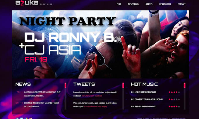 Gig Preview - Night club, club promotion website, party and bar website, night life