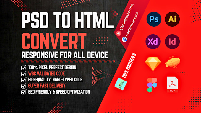 Gig Preview - Convert your PSD to responsive HTML with clean code