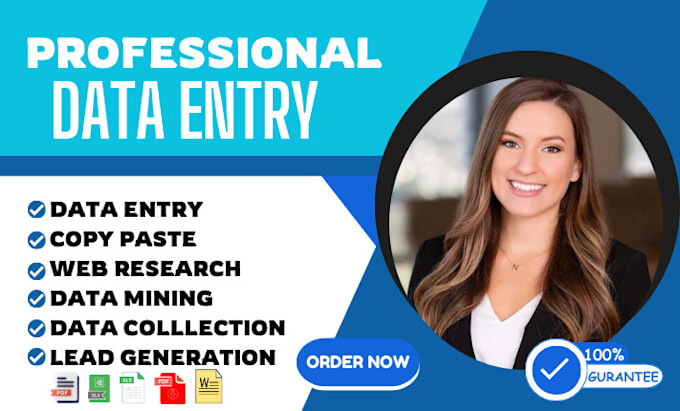 Gig Preview - Be your VA for data entry, copy paste, web research, typing and data collection