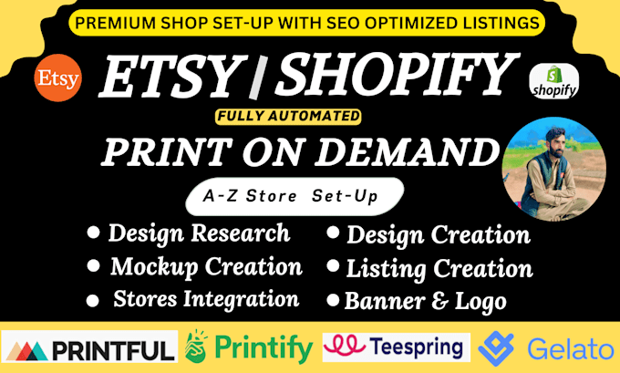 Bestseller - do etsy shopify print on demand dropshipping store with printify, etsy pod