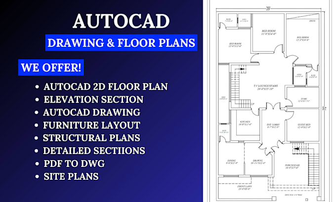 Gig Preview - Draft autocad 2d architectural floor plans and elevations