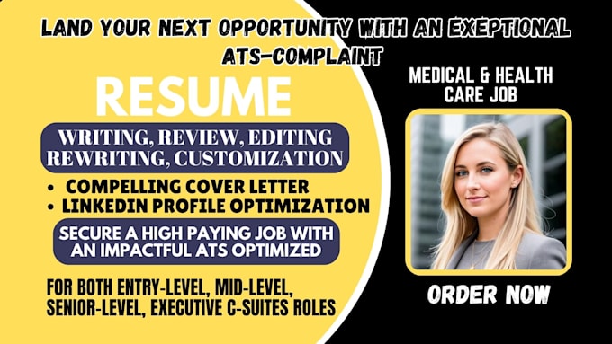 Gig Preview - Craft a healthcare, medical, clinical researh,nursing pharmacy public ats resume