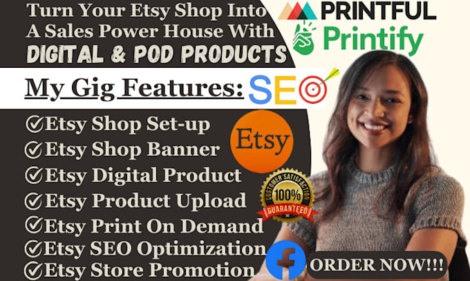 Gig Preview - Setup etsy digital products shop products listing shop print on demand shop SEO