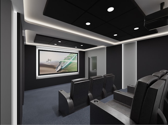 Gig Preview - Make luxury home theater design with acoustic treatment in 3d rendering, cgi