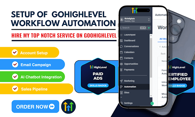 Gig Preview - Setup gohighlevel workflow automation ai chatbot zapier zaps lead pipeline form