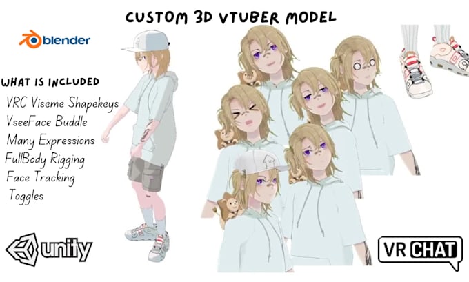 Gig Preview - 3d vtuber model rig vrchat commission live2d anime vseeface furry avatar rigging