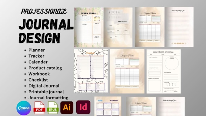 Gig Preview - Design custom printable hyperlink digital journal, planner, tracker for etsy kdp