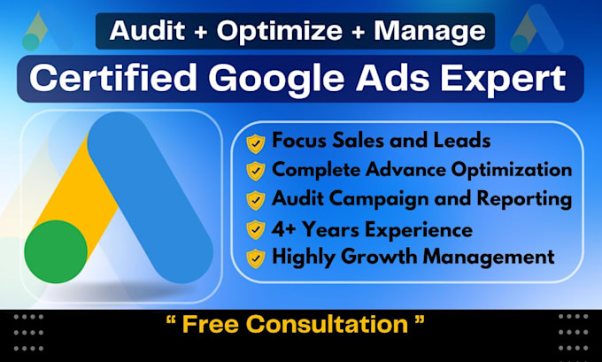 Gig Preview - Audit, optimize and manage google ads adwords search PPC ads campaign manager