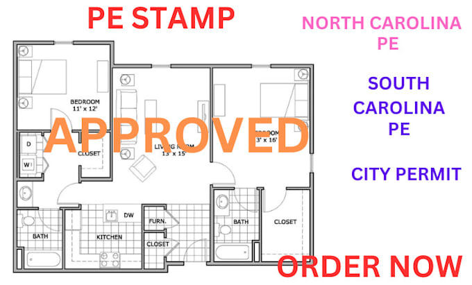 Gig Preview - Do structural engineer pe stamp, city permit for north carolina, south carolina