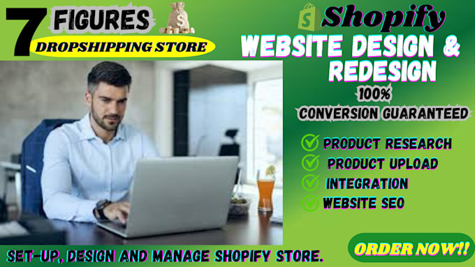 Gig Preview - Shopify website design redesign ecommerce dropshipping website to boost sales