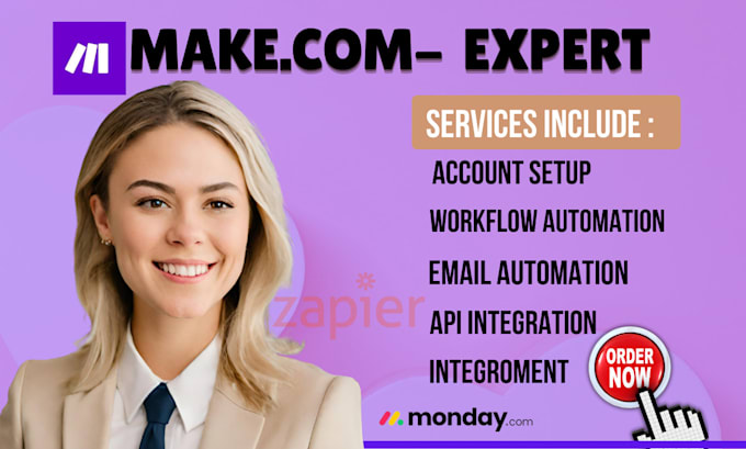 Gig Preview - Setup make com automation, made com, zapier automation, workflow, integromat