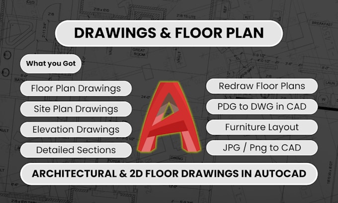 Gig Preview - Draw, redraw 2d architectural floor plan for real estate using autocad