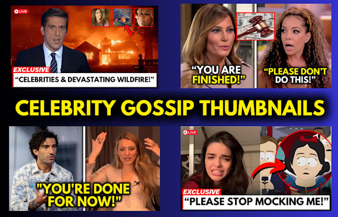 Gig Preview - Create celebrity gossip videos thumbnails for your celebrity news channel