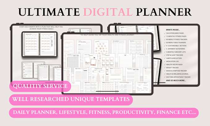 Gig Preview - Design unique hyperlinked planner setup etsy shop digital product planner