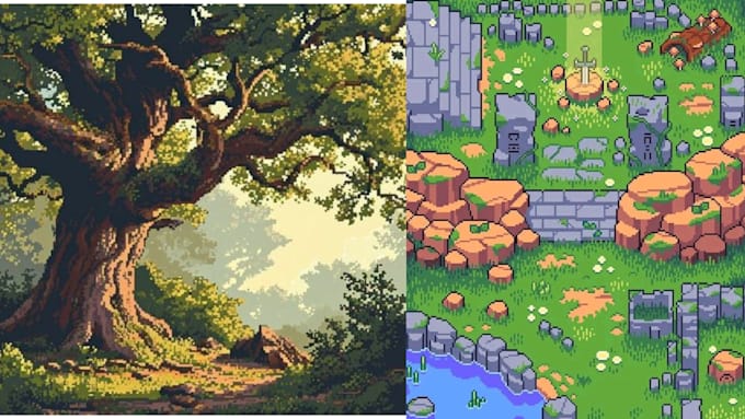 Gig Preview - Make a pixel art background, animation, pixel character design, pixel scenery