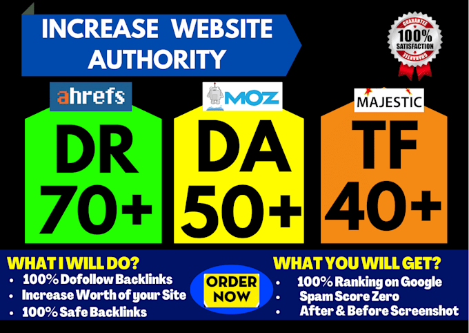 Gig Preview - Increase website authority ahref DR, moz da, url tf guaranteed