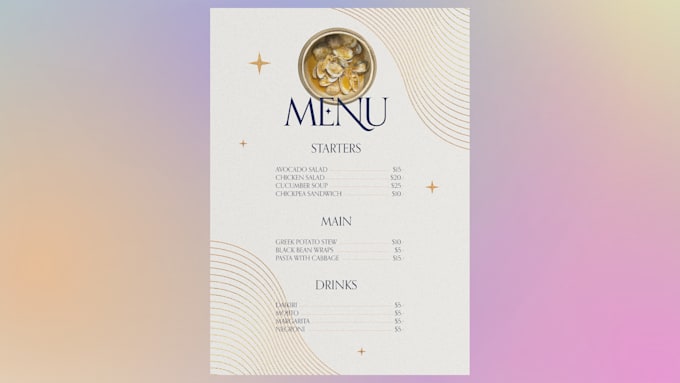 Gig Preview - Stylish menu for your venue