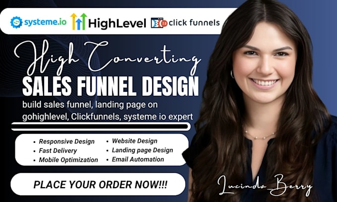 Gig Preview - Build sales funnel, landing page on gohighlevel, clickfunnels, systeme io expert