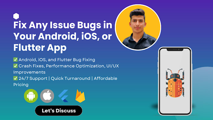 Gig Preview - Do flutter app bug fixes android ios firebase UI performance errors