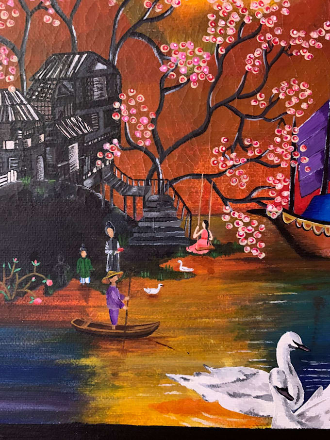 Gig Preview - Paint detailed and miniature asian art on canvas