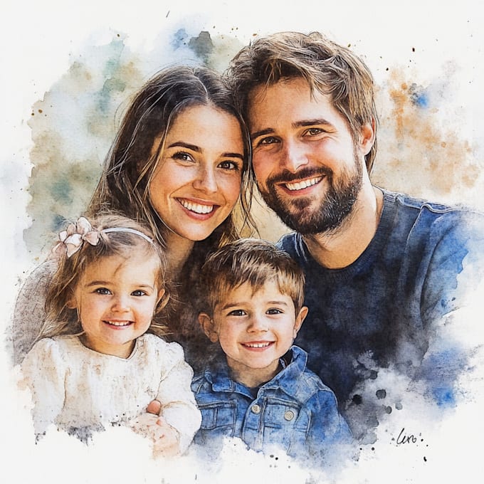 Gig Preview - Create amazing family portrait watercolor portrait