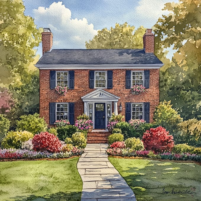 Gig Preview - Create a hand painted watercolor and ink house portrait of your home