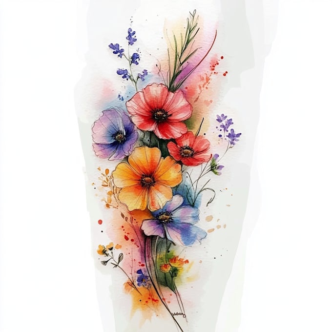 Gig Preview - Create a beautiful watercolor flowers tattoo design for you