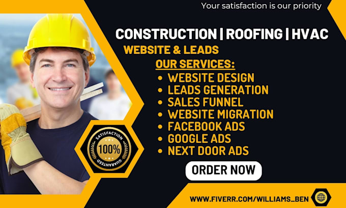 Gig Preview - Generate construction and roofing leads, contractor  and hvac website design