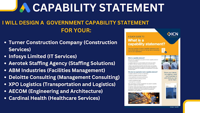 Gig Preview - Write and design a government capability statement, capability statement