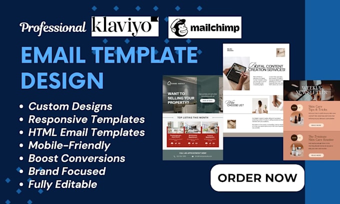 Gig Preview - Design editable mailchimp email template,popup form,responsive klaviyo template